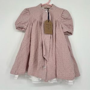 COCO AU LAIT British Embroidery Tie Collar Short Puff Sleeve Dress 2Y